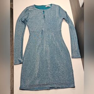 Hollister Shimmer Teal Metallic Bodycon Dress Long Sleeve Mini Women's XS